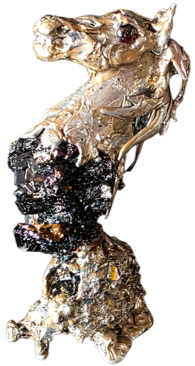 Brutalist Horse Sculpture In Bronze And Cassiterite Stone Circa 1970 Signature To Ident-photo-7