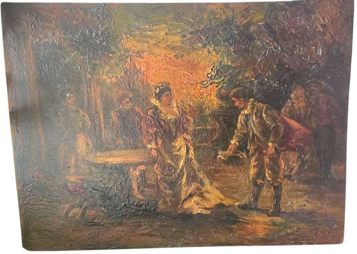 Monticelli Elégantes dans un parc huile sur panneau de noyer 