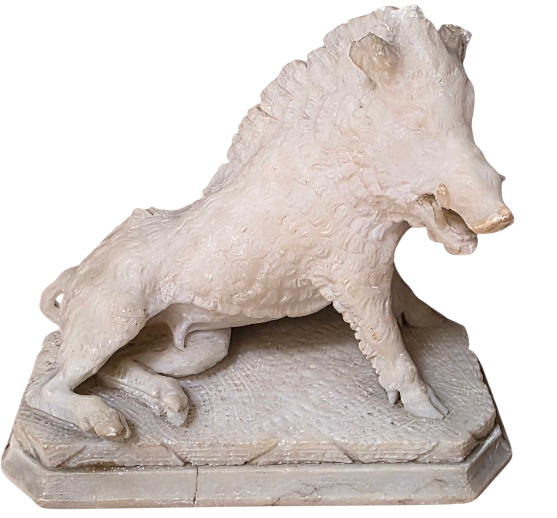 Carrara Marble And Gilt Bronze Clock With Boar Sculpture, Early 19th Century-photo-4