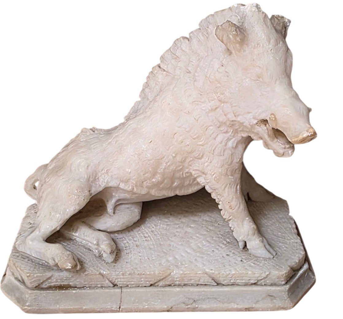Carrara Marble And Gilt Bronze Clock With Boar Sculpture, Early 19th Century-photo-4