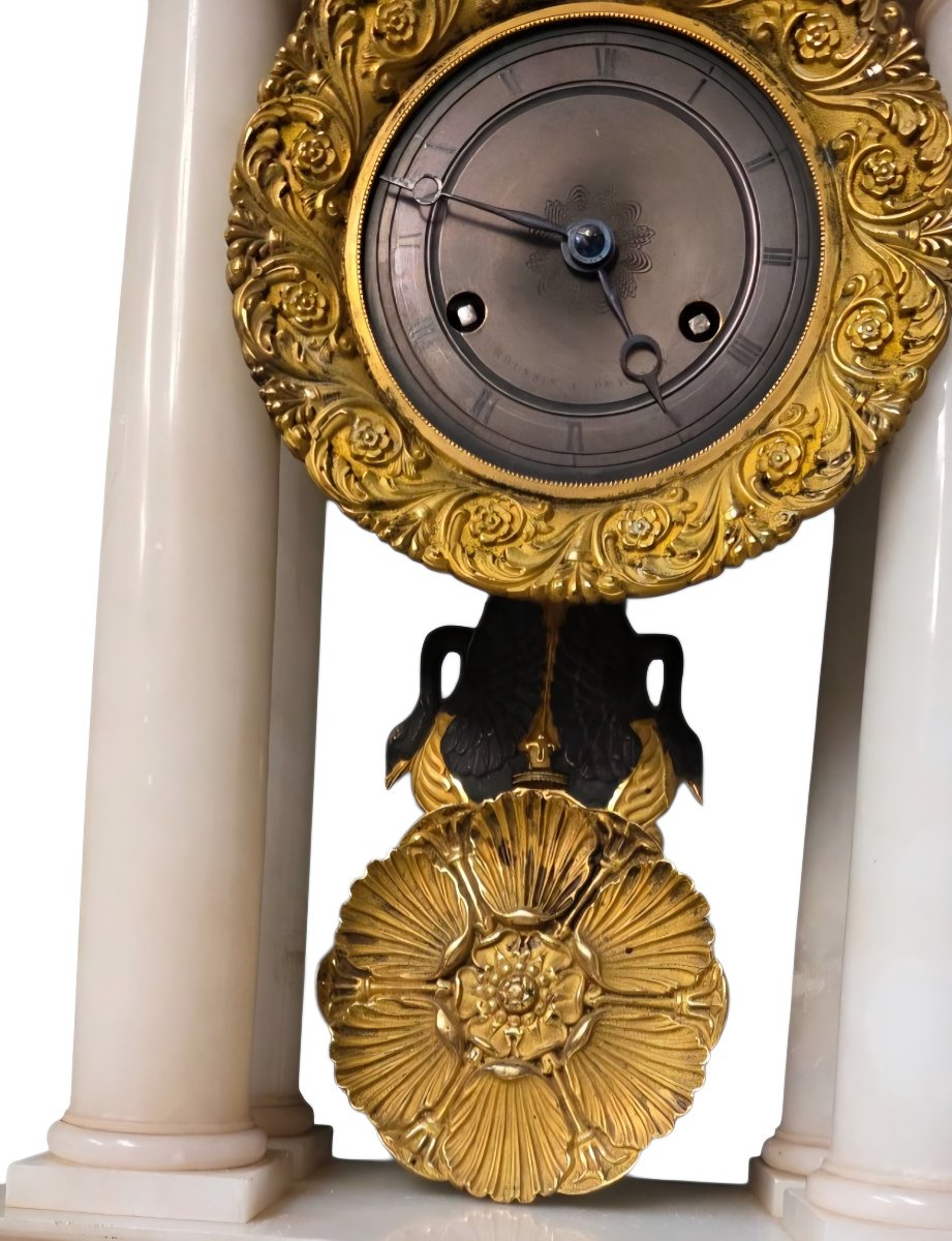 Carrara Marble And Gilt Bronze Clock With Boar Sculpture, Early 19th Century-photo-6