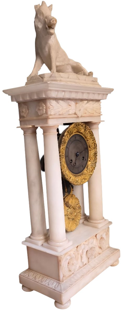 Carrara Marble And Gilt Bronze Clock With Boar Sculpture, Early 19th Century