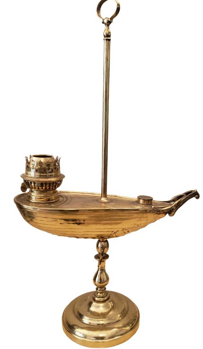 Marine Petroleum Lamp With Boat Decor In Brass And Brass 19th Century-photo-2
