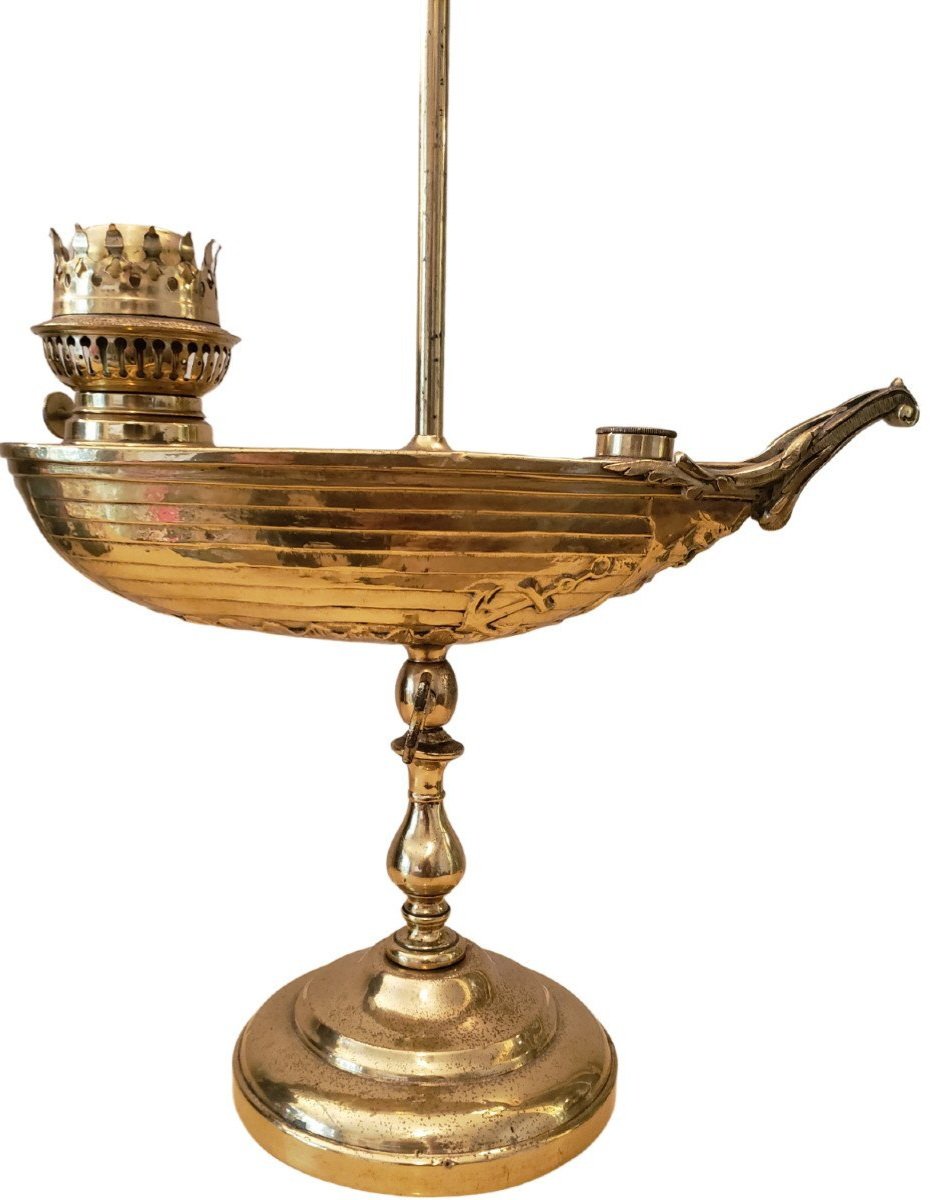Marine Petroleum Lamp With Boat Decor In Brass And Brass 19th Century-photo-4