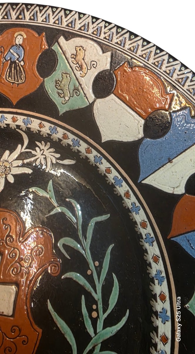 Thoune Large Polychrome Earthenware Ceremonial Dish Diameter 35 Cm-photo-2