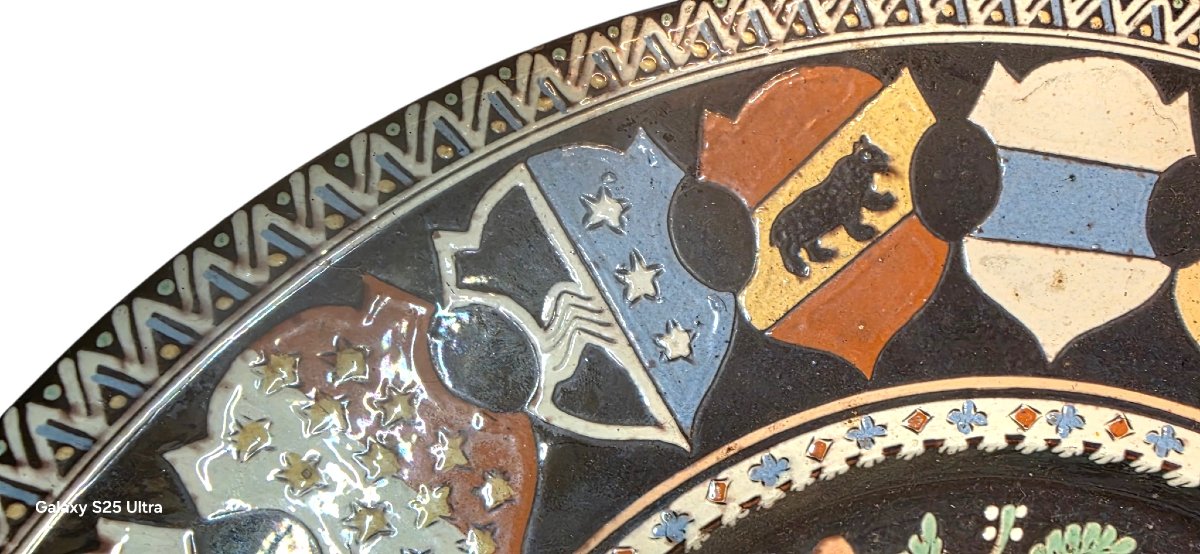 Thoune Large Polychrome Earthenware Ceremonial Dish Diameter 35 Cm-photo-2