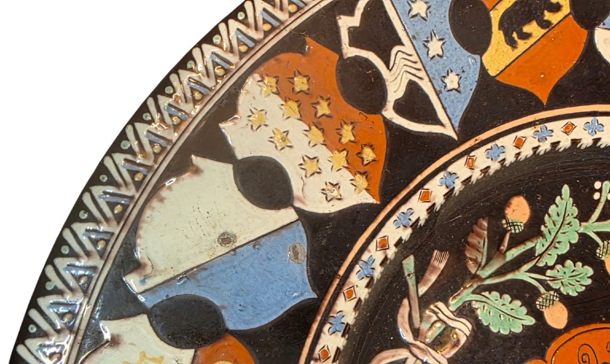 Thoune Large Polychrome Earthenware Ceremonial Dish Diameter 35 Cm-photo-3