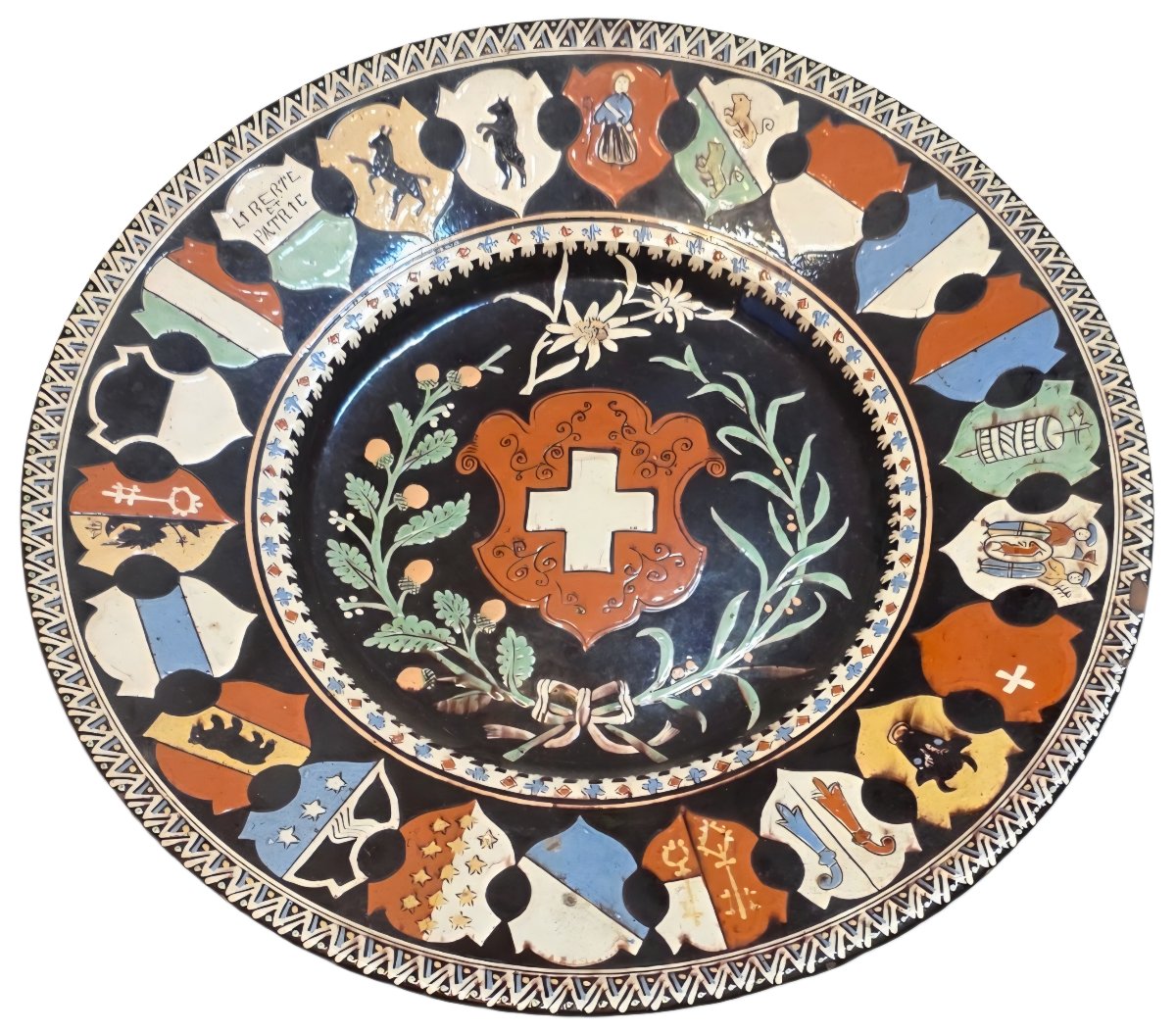 Thoune Large Polychrome Earthenware Ceremonial Dish Diameter 35 Cm