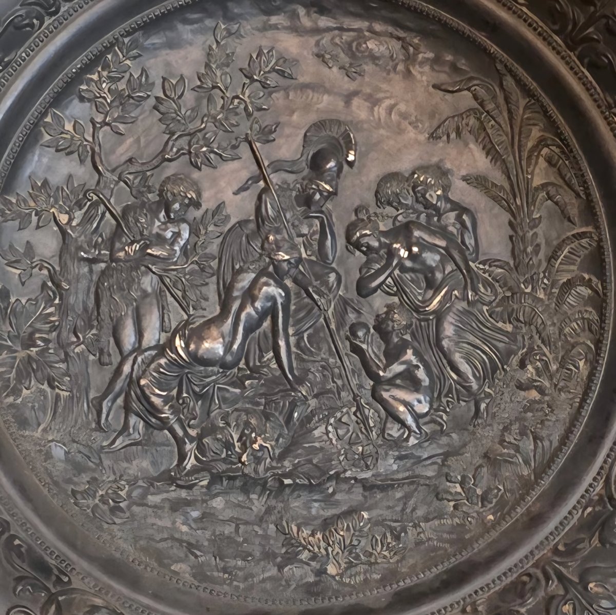 Plat en terre cuite dans le style Renaissance  jugement de Paris 36 cm Diamètre -photo-3
