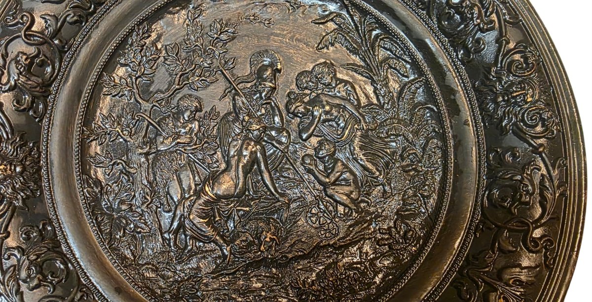 Plat en terre cuite dans le style Renaissance  jugement de Paris 36 cm Diamètre -photo-3