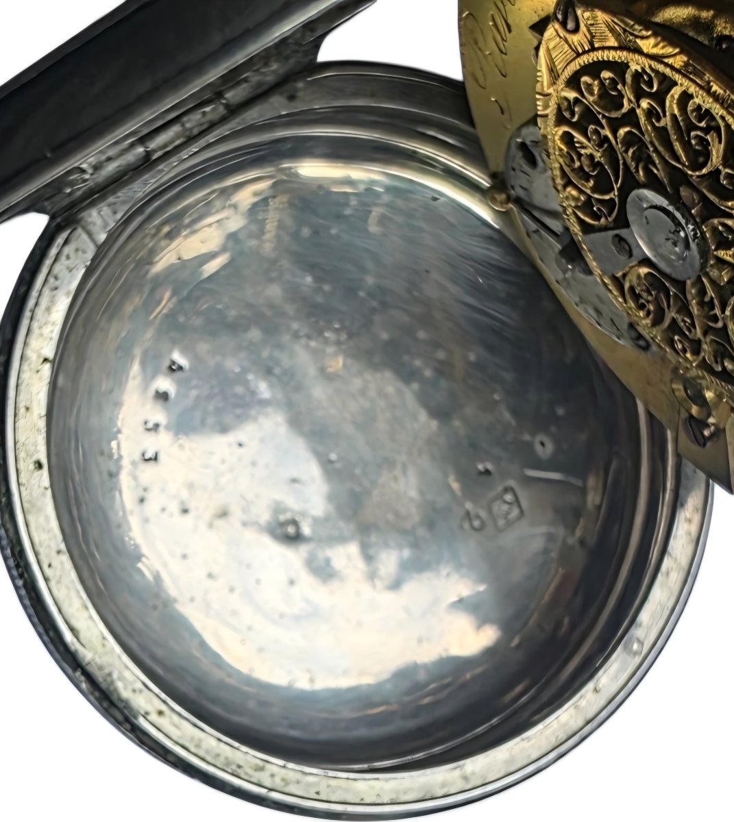 18th Century Silver Cock Gousset Watch Ravion A Mansle-photo-2