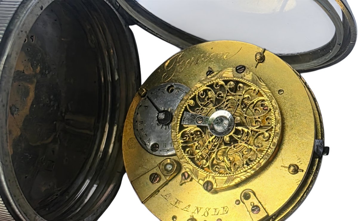 18th Century Silver Cock Gousset Watch Ravion A Mansle-photo-3