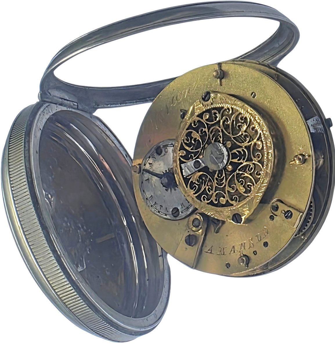 18th Century Silver Cock Gousset Watch Ravion A Mansle-photo-4