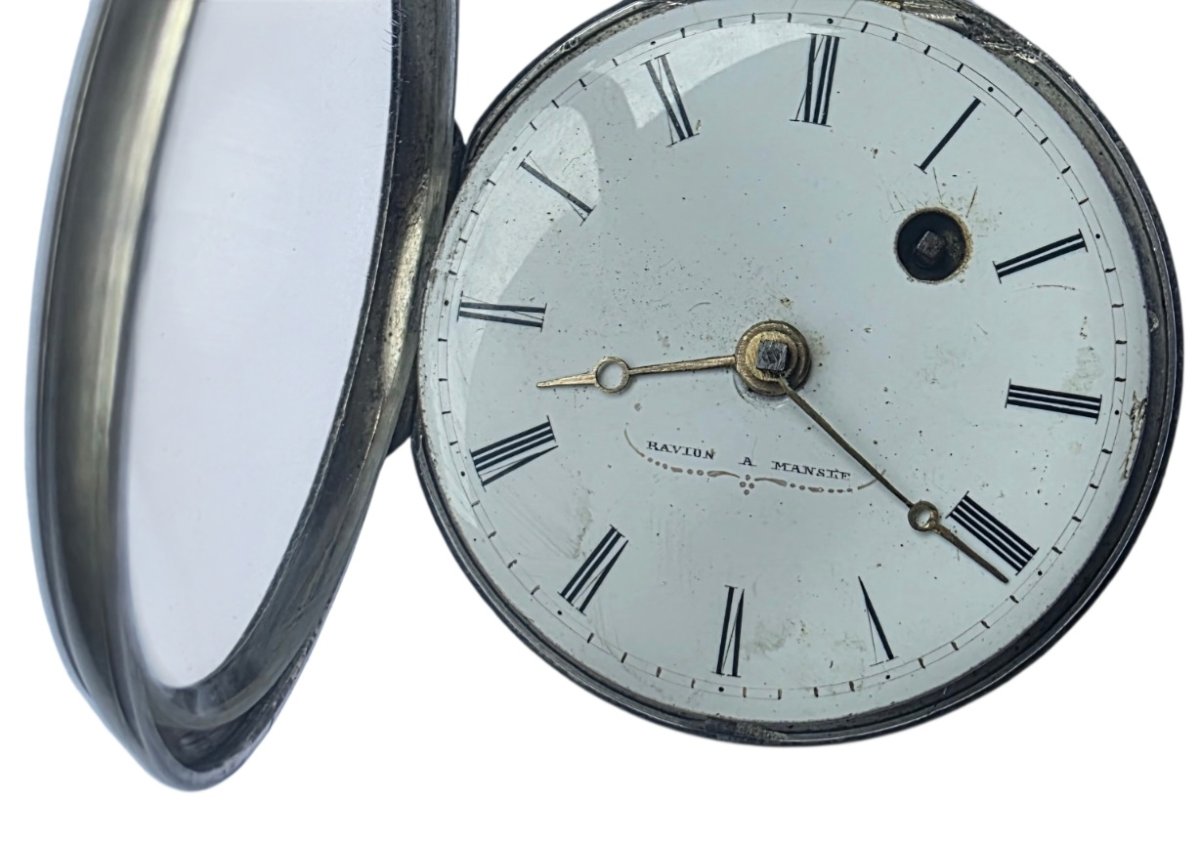 18th Century Silver Cock Gousset Watch Ravion A Mansle-photo-1