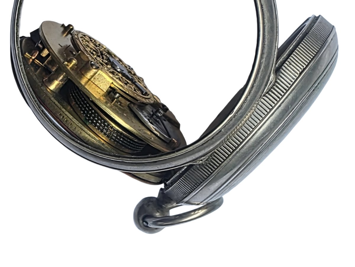 18th Century Silver Cock Gousset Watch Ravion A Mansle-photo-2