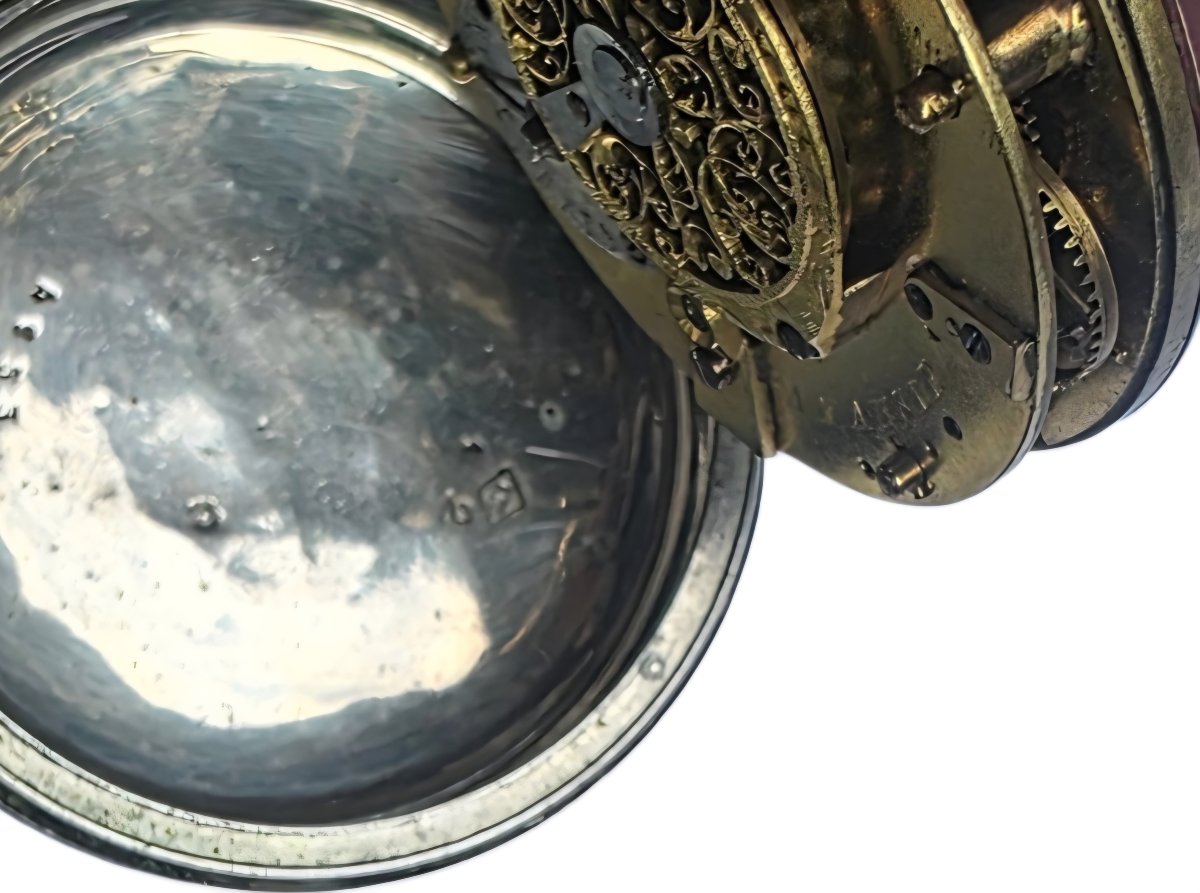 18th Century Silver Cock Gousset Watch Ravion A Mansle-photo-3
