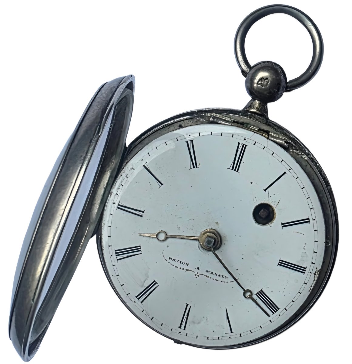 18th Century Silver Cock Gousset Watch Ravion A Mansle-photo-5