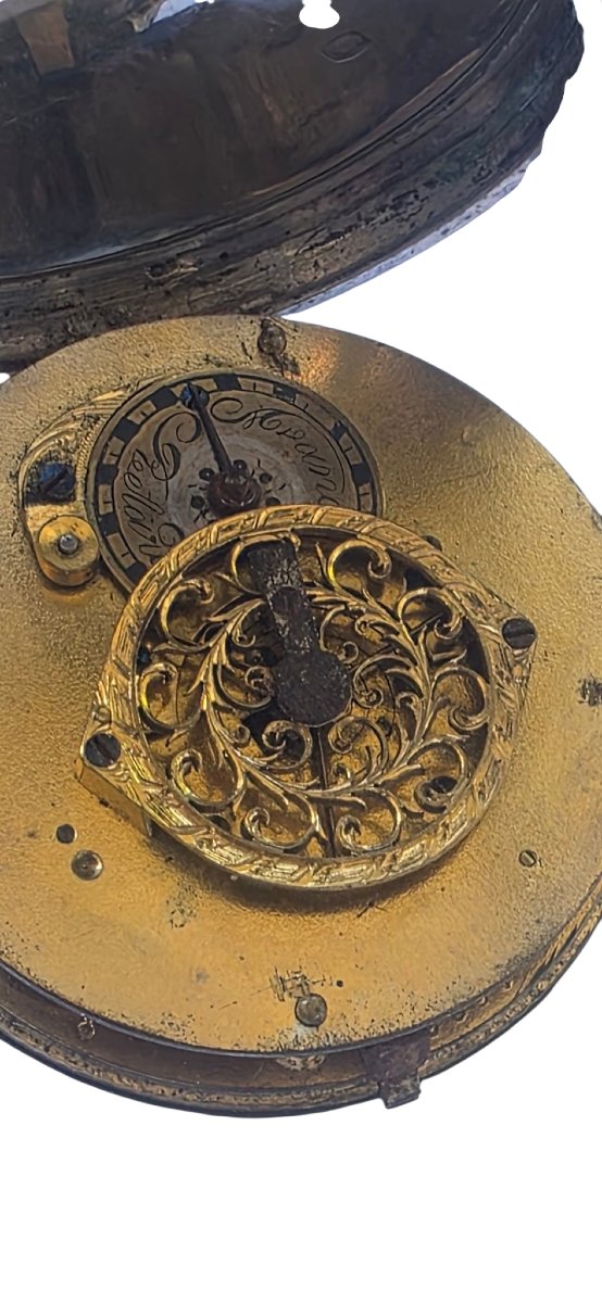 18th Century Gold Hand Silver Cock Gousset Watch-photo-4