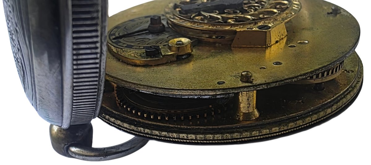 18th Century Gold Hand Silver Cock Gousset Watch-photo-4