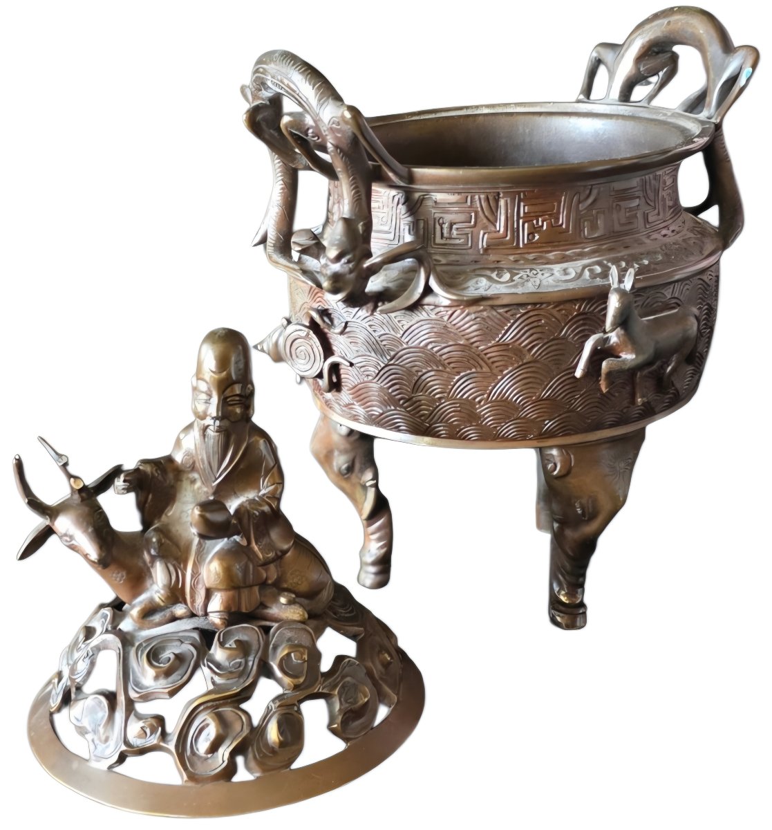 Perfume Burner Japan China Bronze Medal 19th Century Height 35 Cm-photo-2