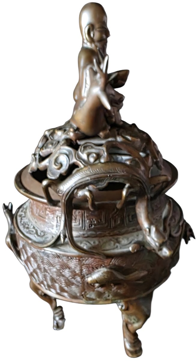 Perfume Burner Japan China Bronze Medal 19th Century Height 35 Cm-photo-1