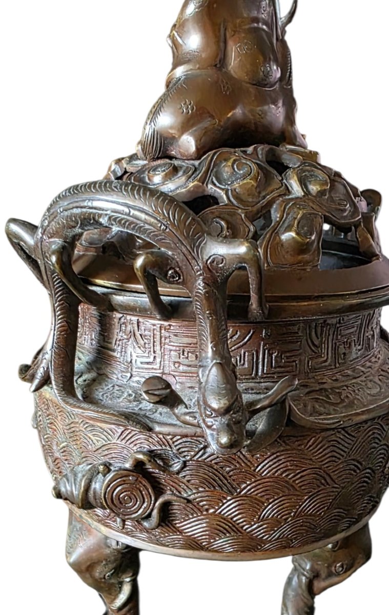 Perfume Burner Japan China Bronze Medal 19th Century Height 35 Cm-photo-2