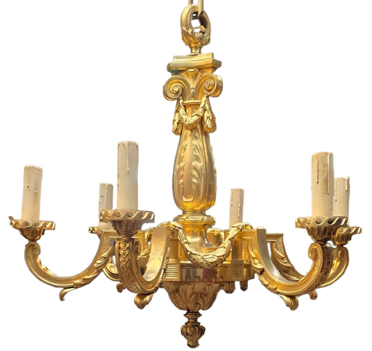 Magnifique Lustre Bronze Doré  Beurdeley Louis XVI  Napoléon III 6 bras lumières 50kg-photo-3