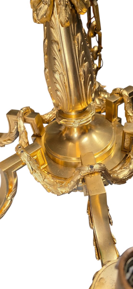 Magnifique Lustre Bronze Doré  Beurdeley Louis XVI  Napoléon III 6 bras lumières 50kg-photo-6