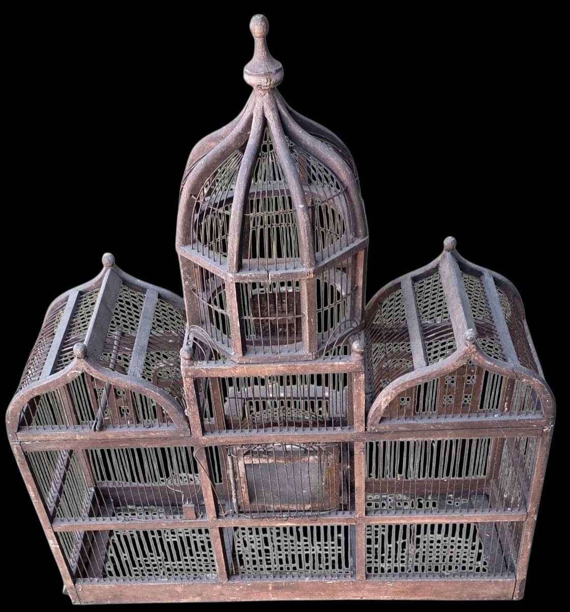 Grande Cage à Oiseaux en Bois et Métal Style Architectural Fin XIXe  Début XXe-photo-3
