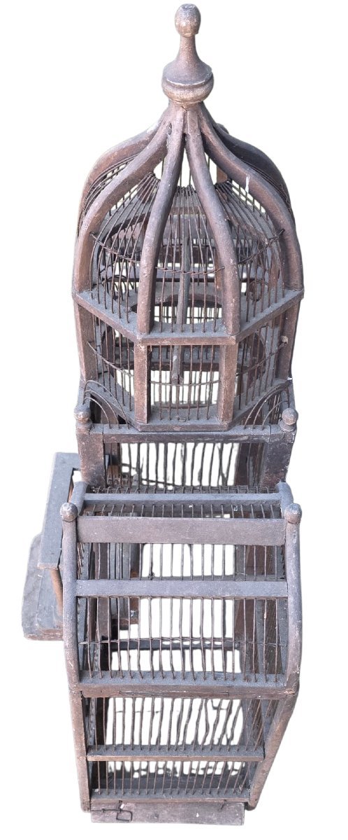 Grande Cage à Oiseaux en Bois et Métal Style Architectural Fin XIXe  Début XXe-photo-2