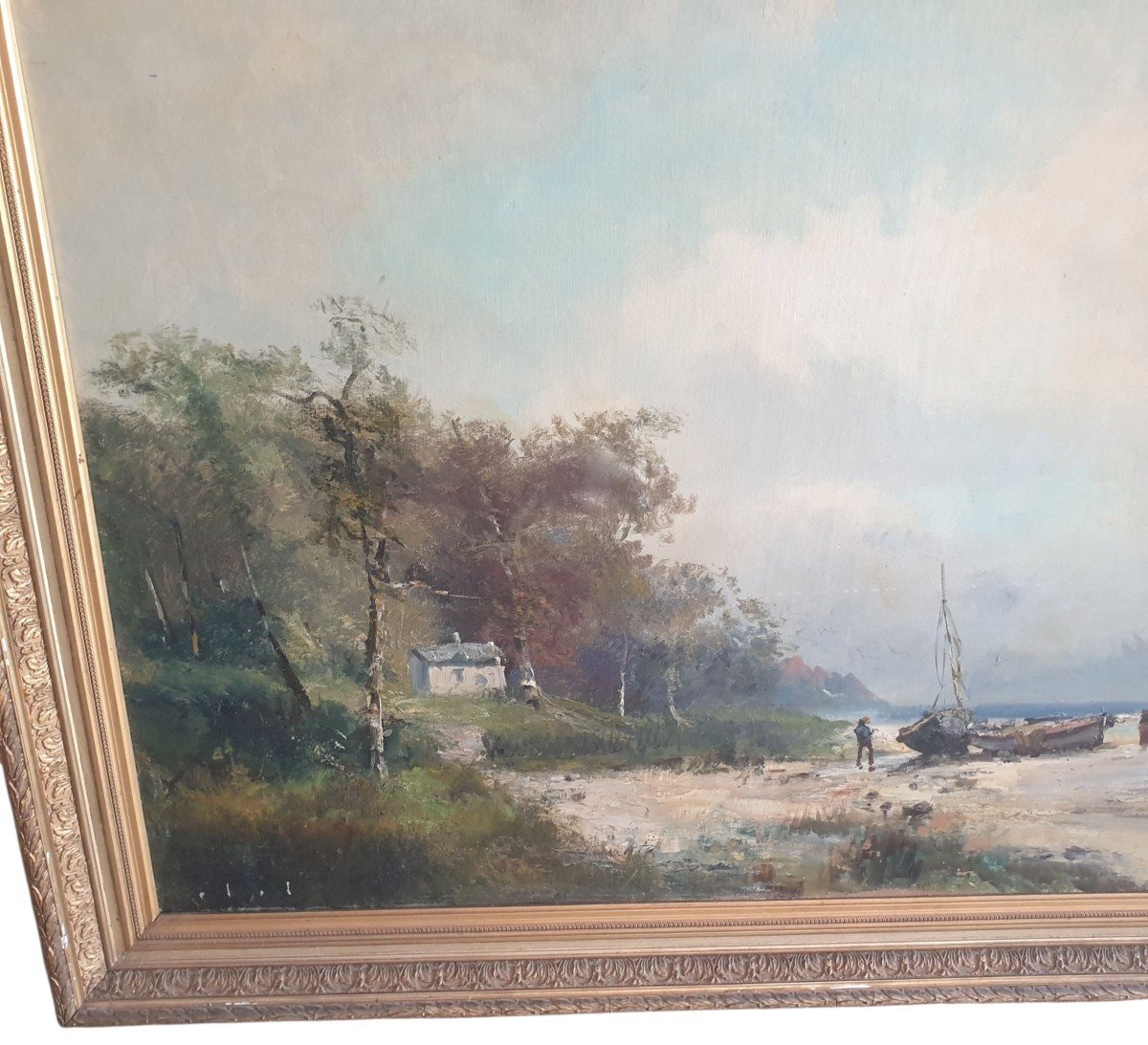 Huge Oil On Canvas Marine Beach Probably Normandy 133cm X 98 Cm-photo-3