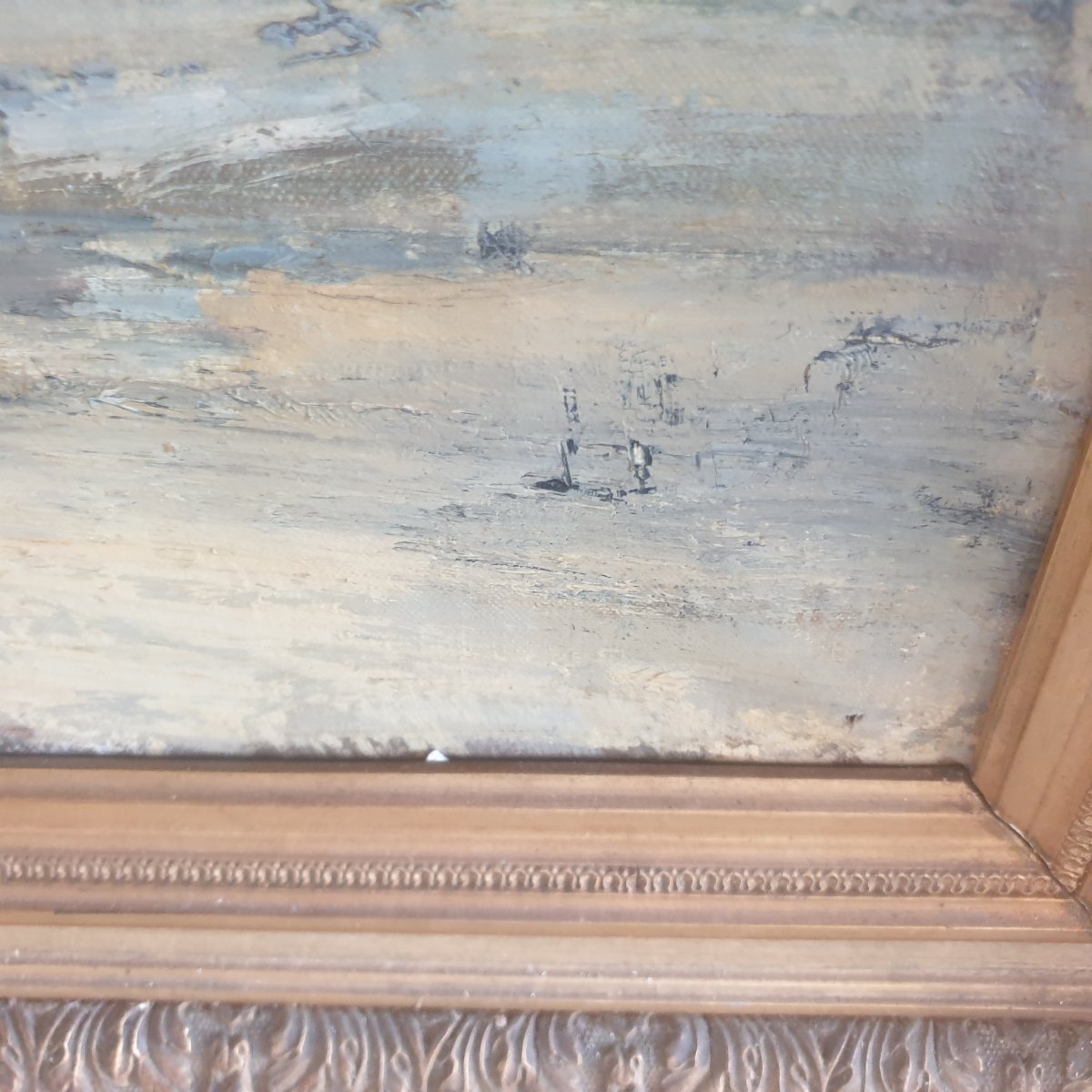 Huge Oil On Canvas Marine Beach Probably Normandy 133cm X 98 Cm-photo-1