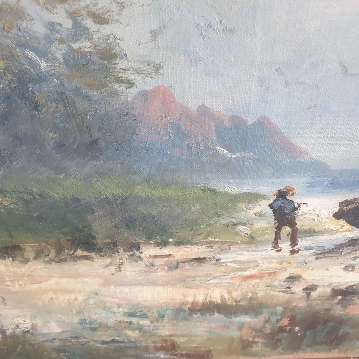 Huge Oil On Canvas Marine Beach Probably Normandy 133cm X 98 Cm-photo-2