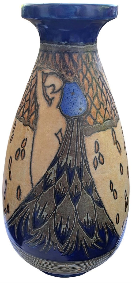 Important Vase en Grès Art Déco ODETTA  HB Quimper Hauteur 35 cm État Musée -photo-4