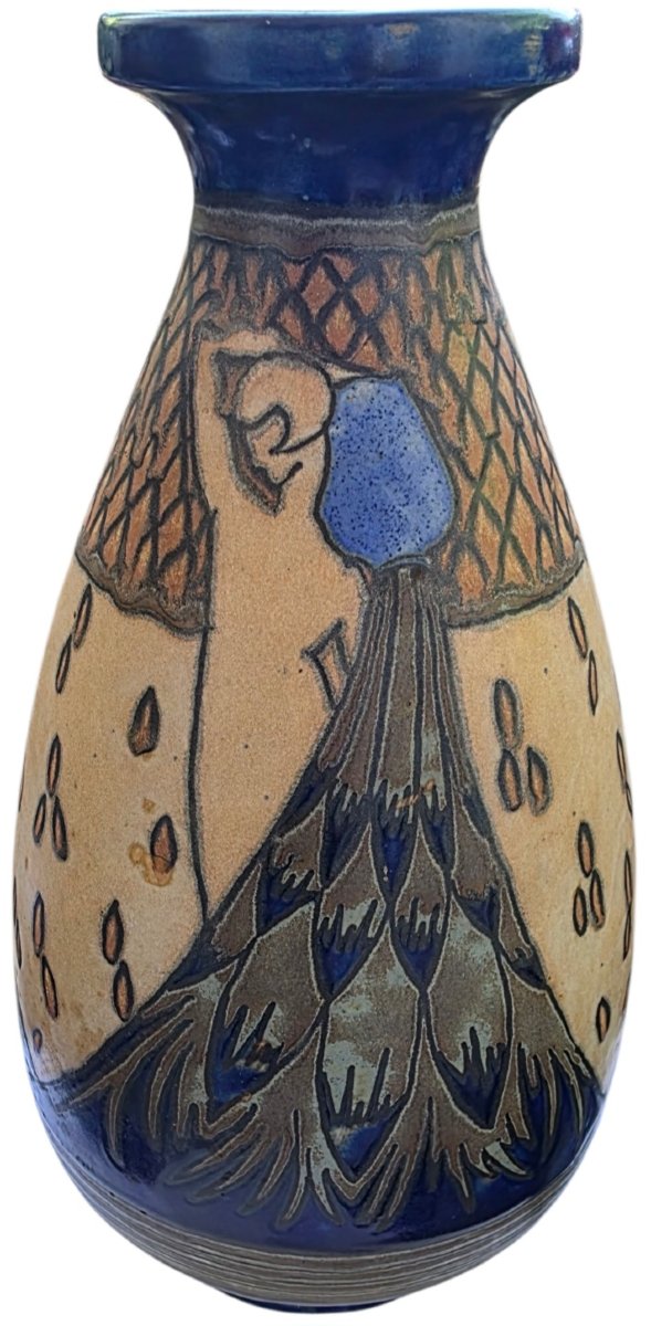 Important Vase en Grès Art Déco ODETTA  HB Quimper Hauteur 35 cm État Musée -photo-1