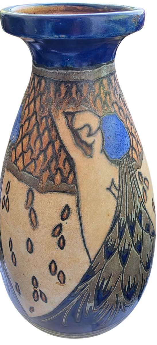 Important Vase en Grès Art Déco ODETTA  HB Quimper Hauteur 35 cm État Musée -photo-4