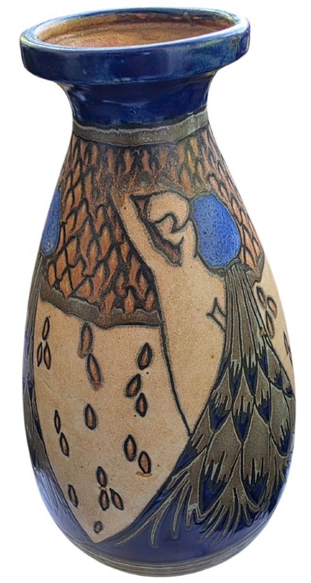 Important Vase en Grès Art Déco ODETTA  HB Quimper Hauteur 35 cm État Musée -photo-5
