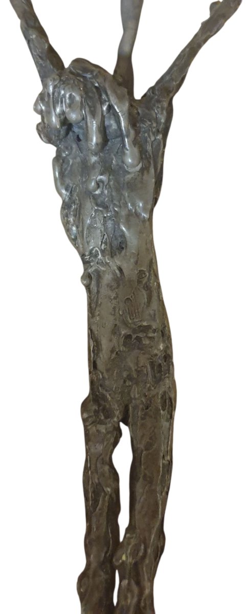 Christ en croix dans le goût de Germaine Richier Sculpture expressionniste Plomb Monograme CHM-photo-4