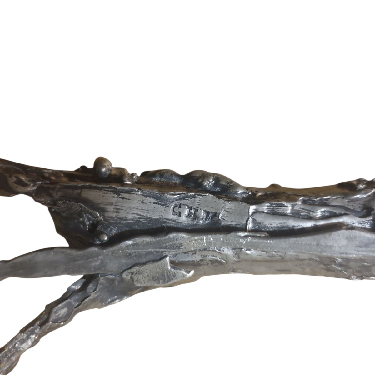Christ en croix dans le goût de Germaine Richier Sculpture expressionniste Plomb Monograme CHM-photo-3