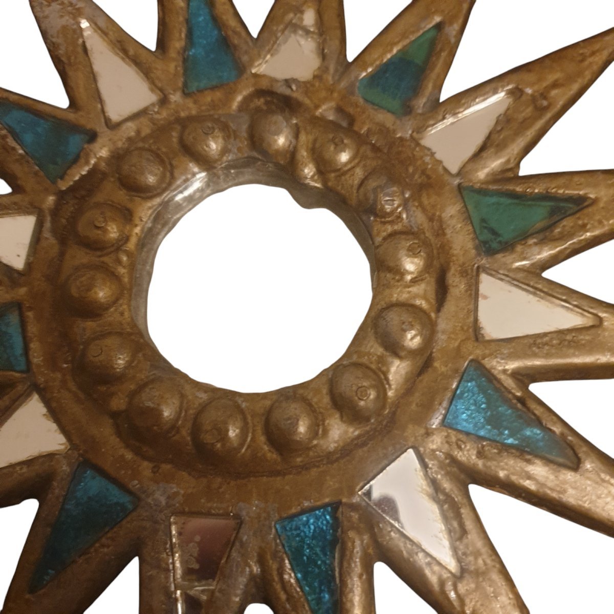 Ancien miroir soleil en plomb style Line Vautrin Irena Jaworska-photo-3