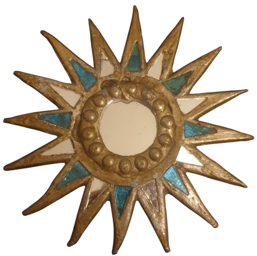 Ancien miroir soleil en plomb style Line Vautrin Irena Jaworska