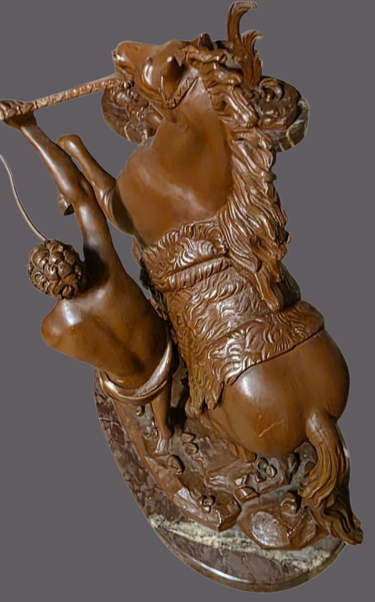 Paire de groupes statuaires formant pendants  Les Chevaux de Marly coustou XIXeme -photo-2