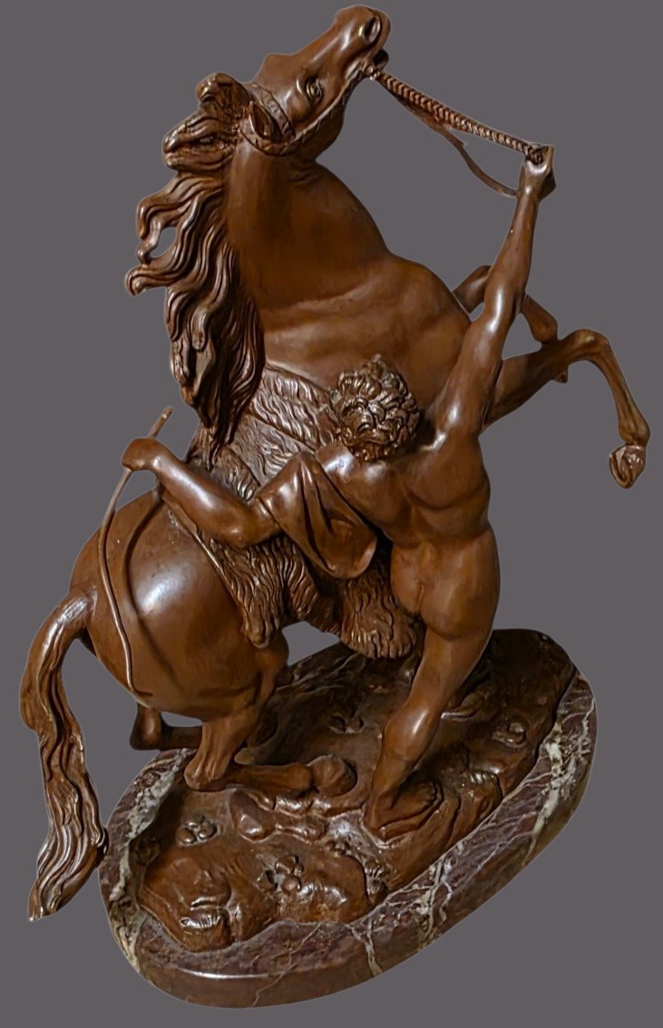 Paire de groupes statuaires formant pendants  Les Chevaux de Marly coustou XIXeme -photo-3