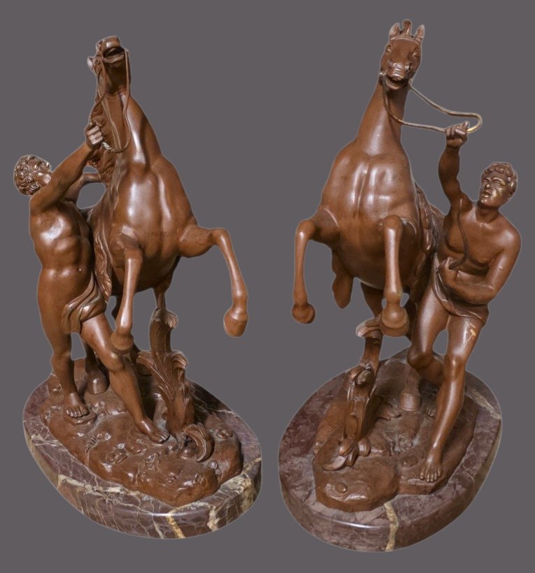Paire de groupes statuaires formant pendants  Les Chevaux de Marly coustou XIXeme -photo-4