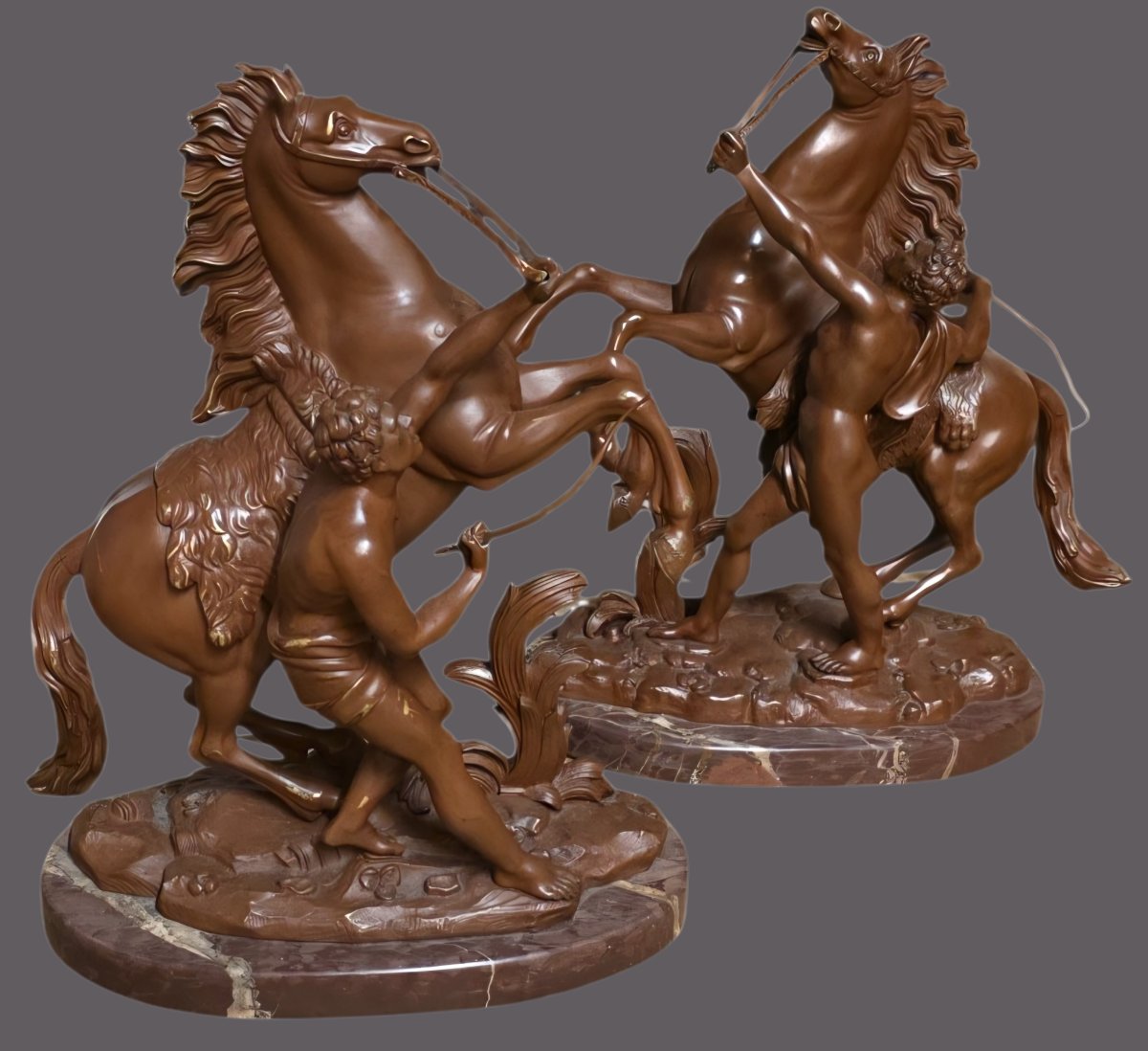 Paire de groupes statuaires formant pendants  Les Chevaux de Marly coustou XIXeme -photo-2