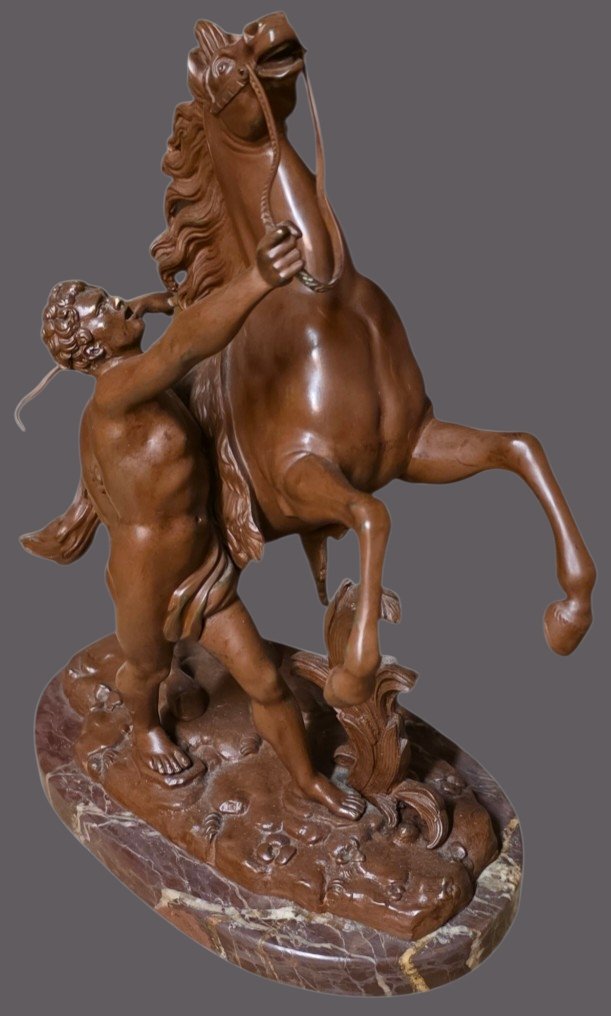 Paire de groupes statuaires formant pendants  Les Chevaux de Marly coustou XIXeme -photo-2