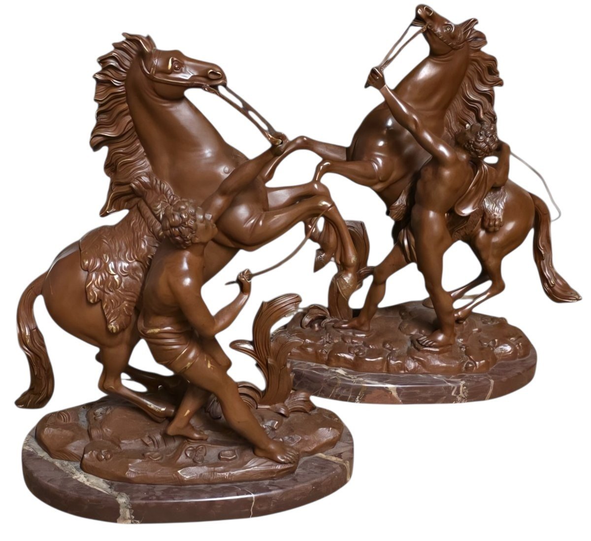 Paire de groupes statuaires formant pendants  Les Chevaux de Marly coustou XIXeme 