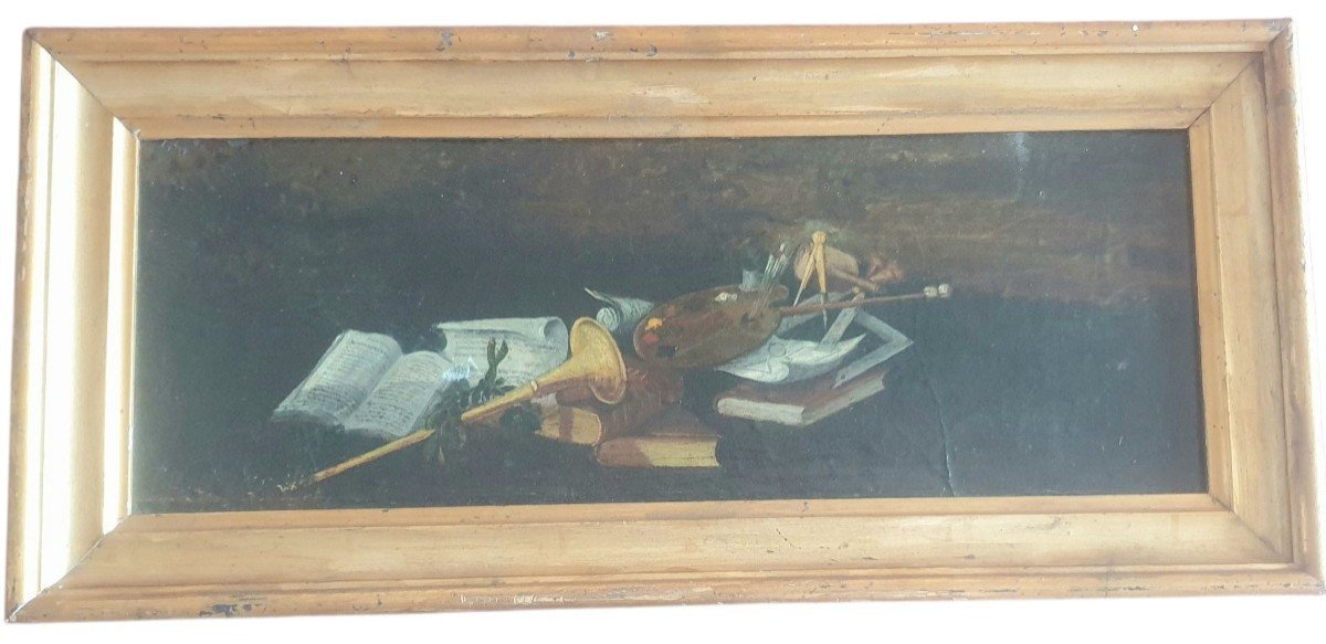 Huile sur panneau XIXe École Française entourage Blaise Desgoffe Allégorie Arts et des Lettres-photo-4