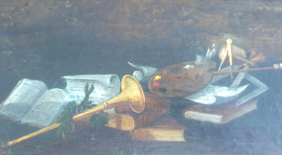 Huile sur panneau XIXe École Française entourage Blaise Desgoffe Allégorie Arts et des Lettres