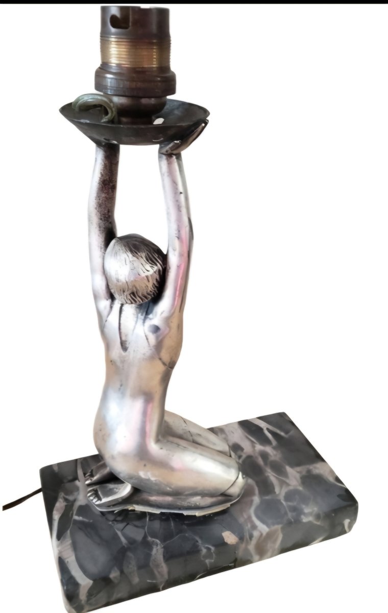 Charles henri molins lampe art déco en métal argenté dans le gout -photo-2